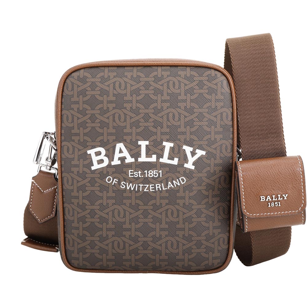 BALLY Bhenn 老花帆布直方斜揹包(咖棕色)