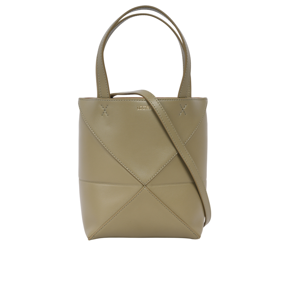 LOEWE Puzzle 亮面小牛皮迷你摺疊托特包(尤加利綠) A657V25X01 4787