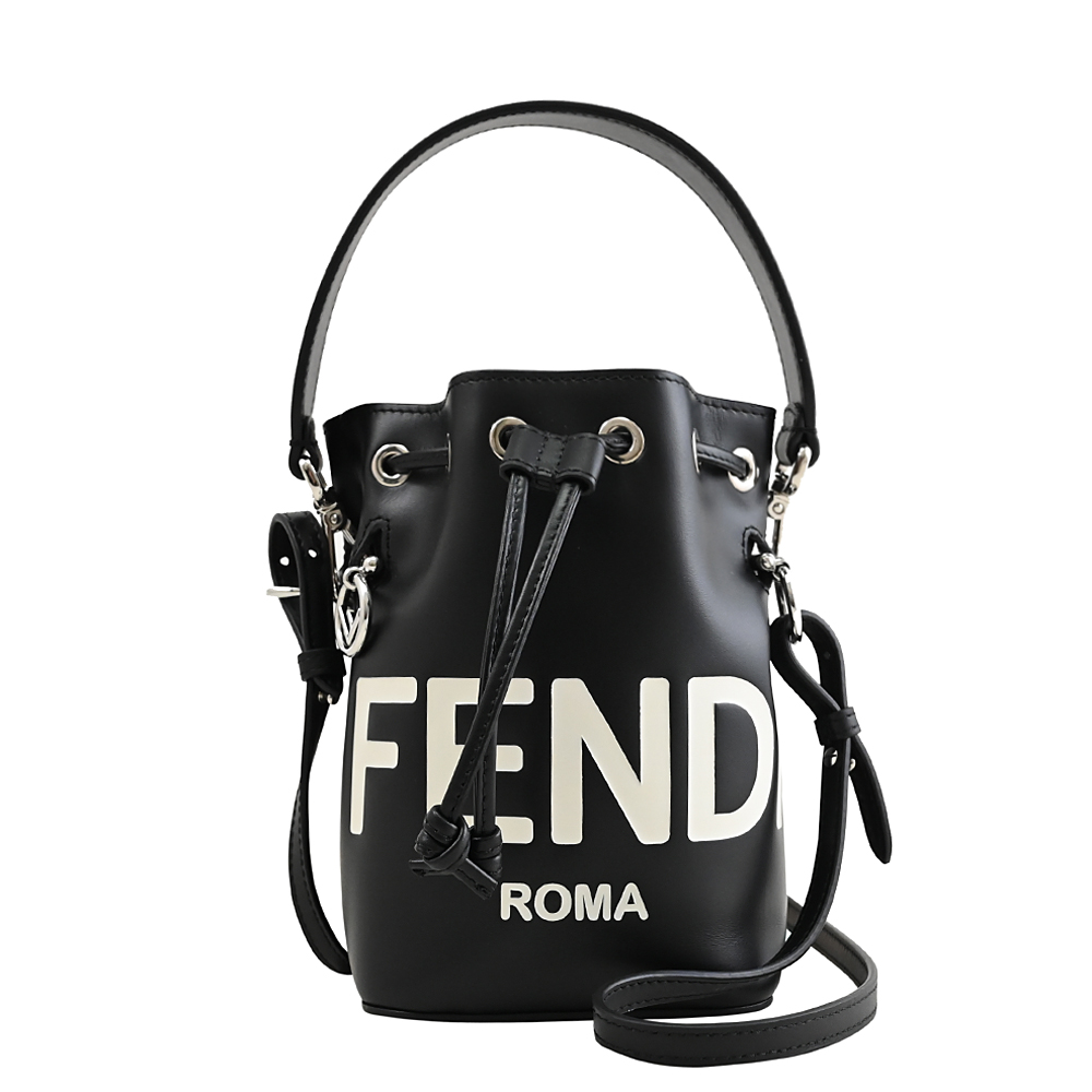 FENDI 8BS010 經典小牛皮束口迷你兩用水桶包.黑