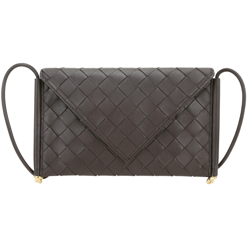 BOTTEGA VENETA 寶緹嘉 BV Solstice 黃銅扭結編織斜背手拿包 手機包(深咖)