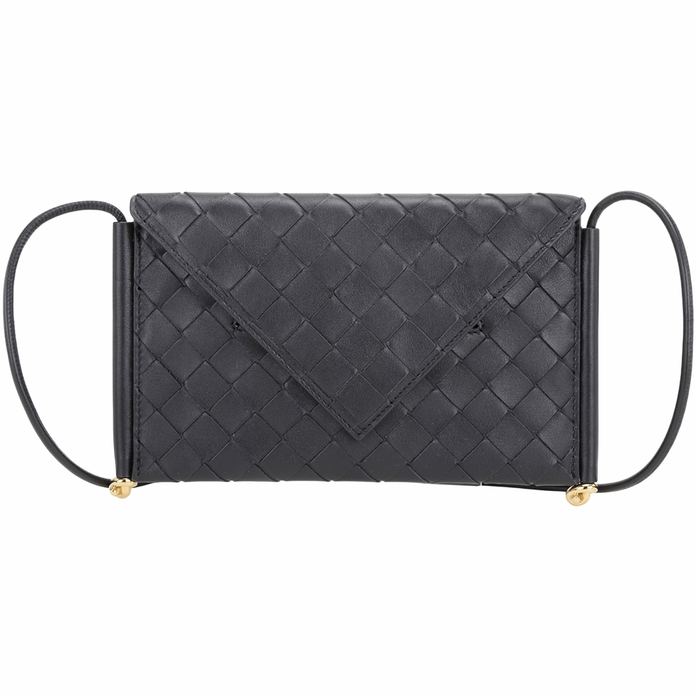BOTTEGA VENETA 寶緹嘉 BV Solstice 黃銅扭結編織斜背手拿包 手機包(黑色)