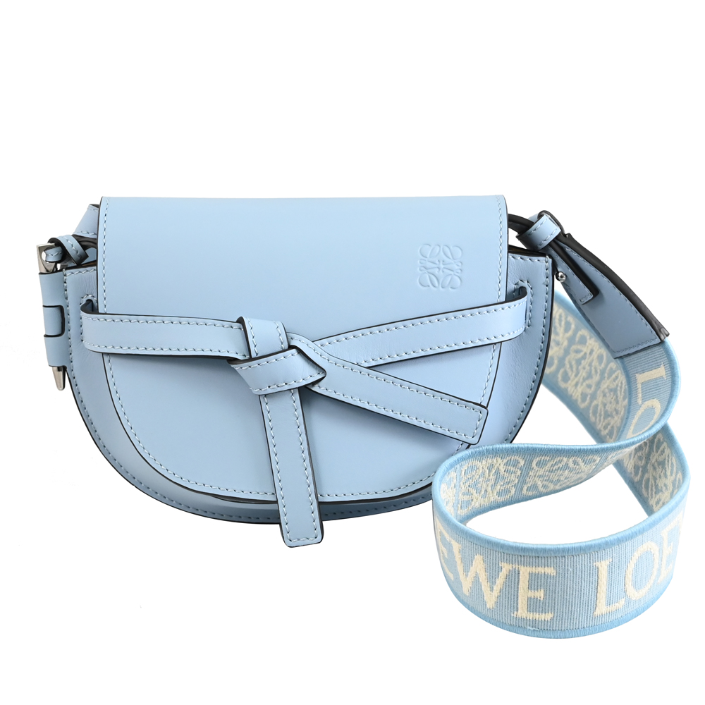 LOEWE Gate Dual Mini 小牛皮斜背馬鞍包/腰包.淡藍