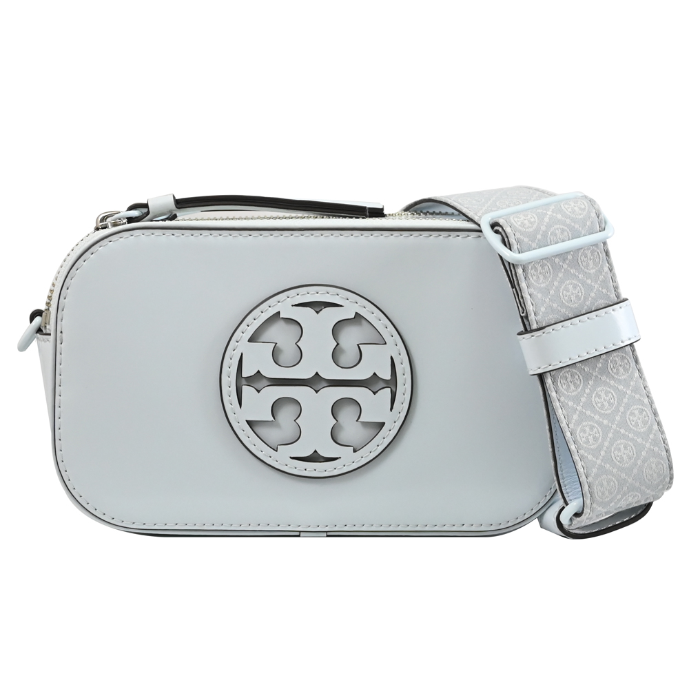 TORY BURCH 158489 經典LOGO漆皮雙層斜背相機包.冰藍