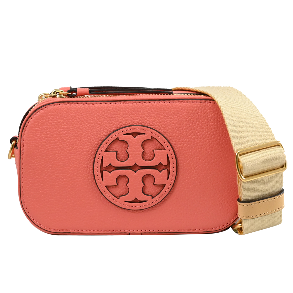 TORY BURCH 158488 經典LOGO雙層拉鍊斜背相機包.珊瑚粉