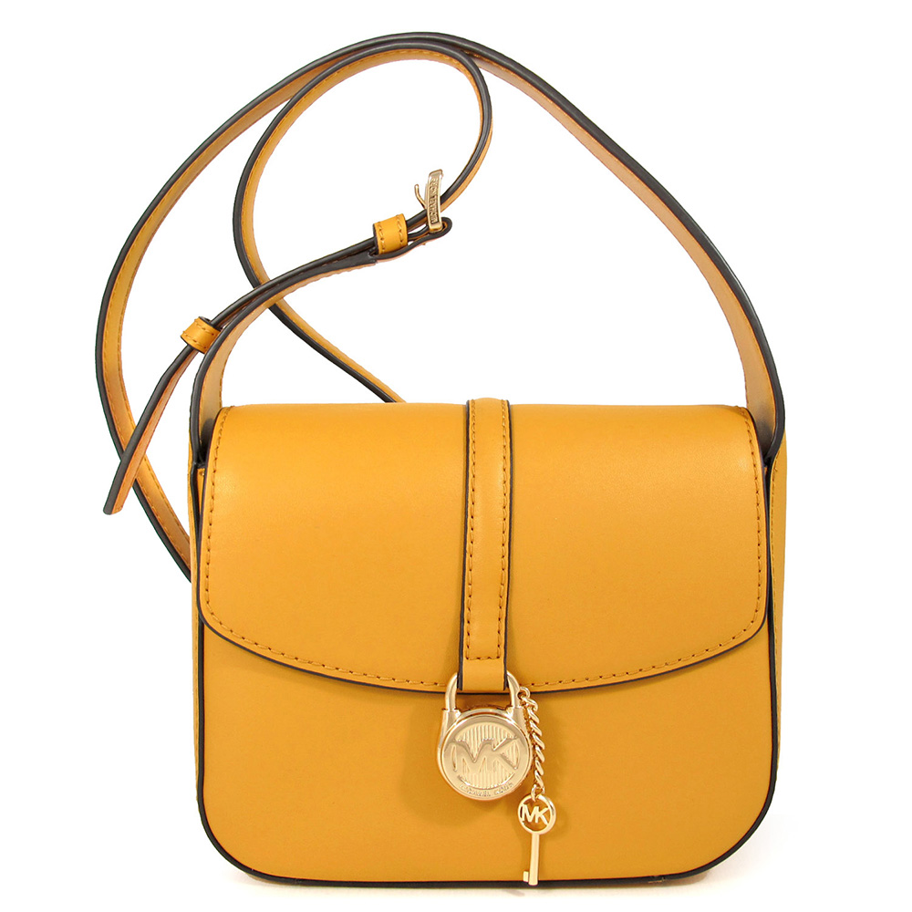MICHAEL KORS LYRA 金鎖頭菊黃色皮革磁扣式掀蓋斜揹包