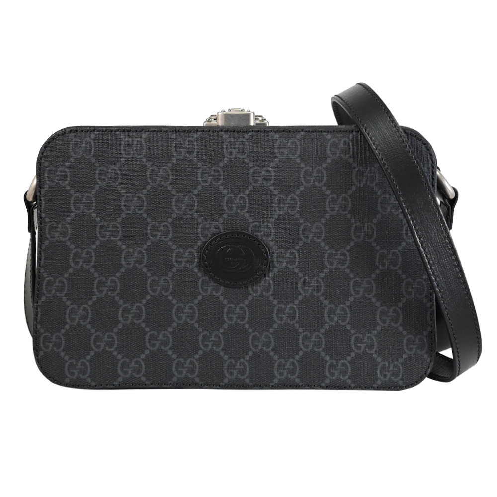 GUCCI 724717 Interlocking 經典LOGO箱型硬殼斜揹包.黑