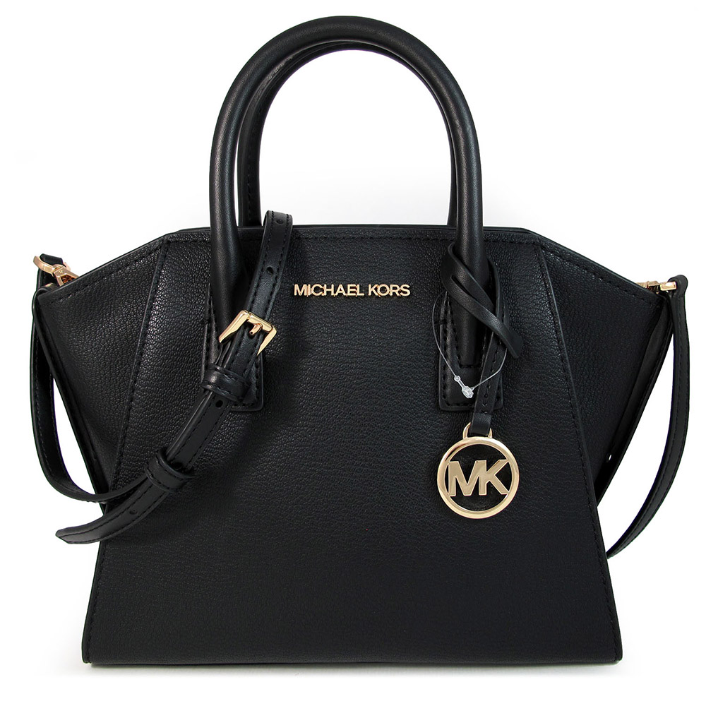 MICHAEL KORS AVRIL 金字LOGO黑色鵝卵石紋皮革水餃兩用包