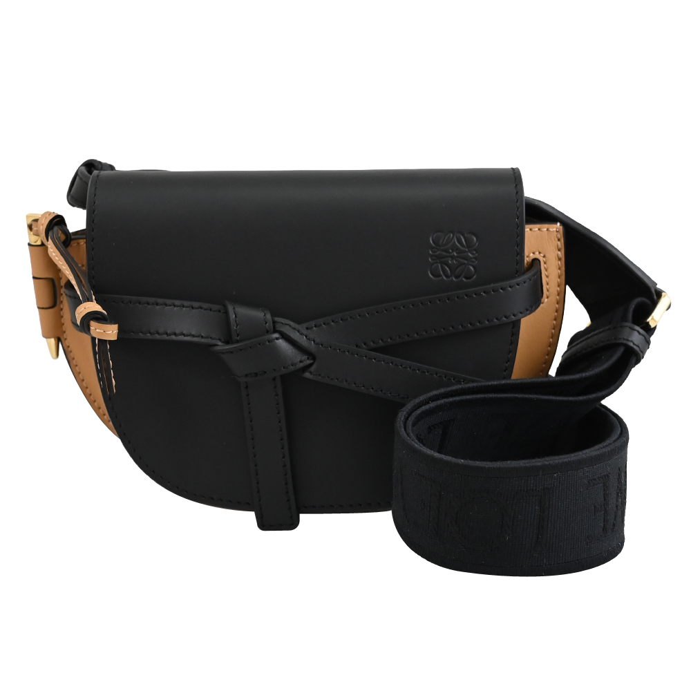 LOEWE Gate Dual Mini 小牛皮斜背馬鞍包/腰包.黑/咖