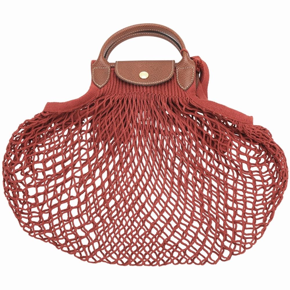 LONGCHAMP Le pliage Filet 棉線編織手提/肩背漁網包(赤褐色)