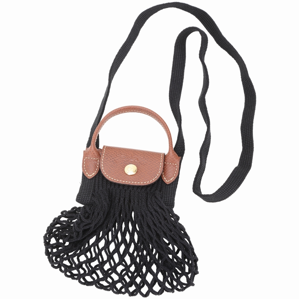 LONGCHAMP Le pliage Filet 迷你 棉線編織手提/肩背漁網包(黑色)
