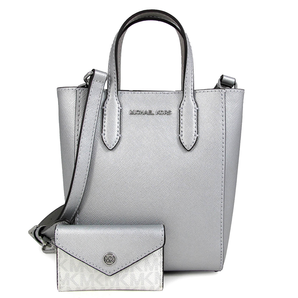 MICHAEL KORS VINCENT 銀字LOGO銀色防刮二合一兩用包