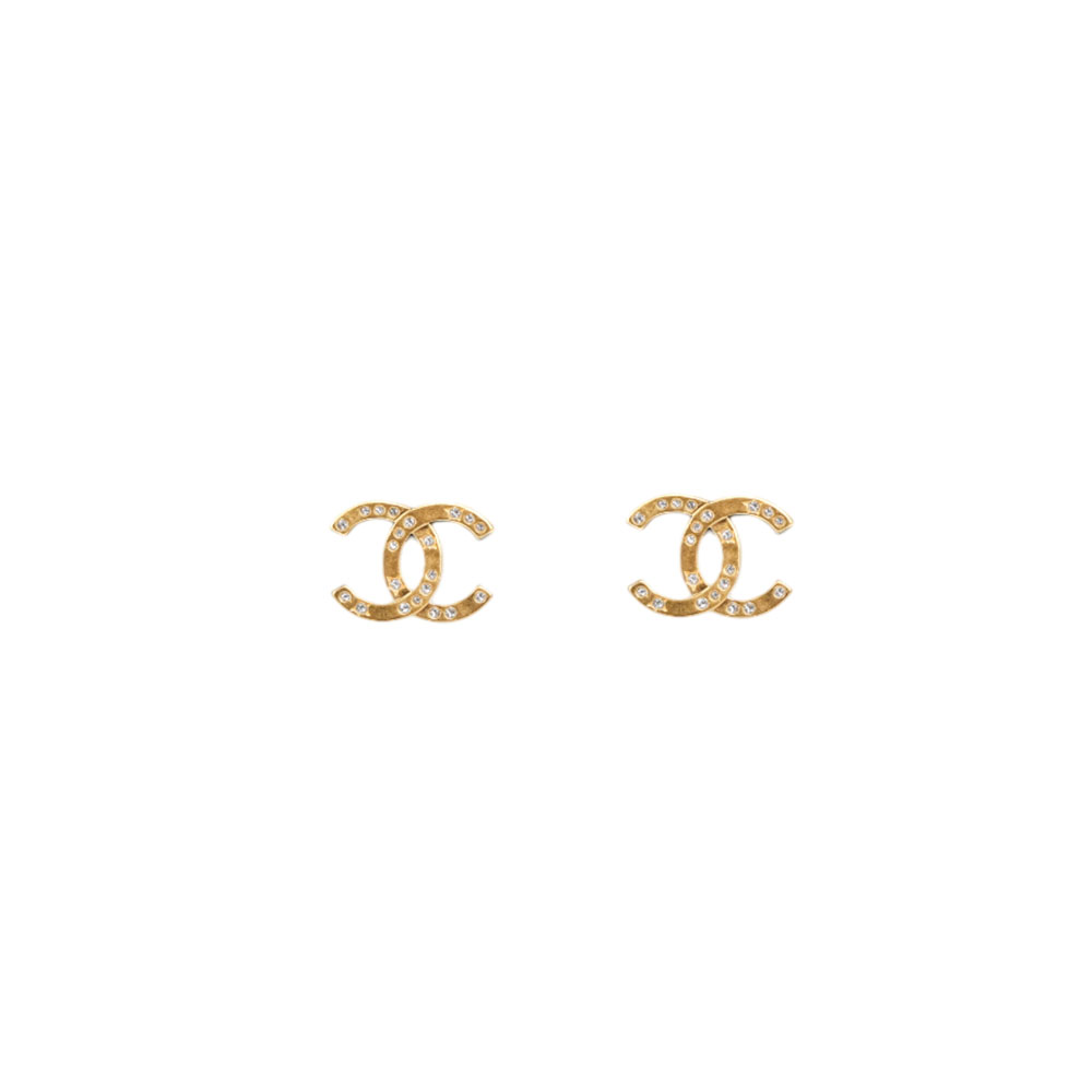 CHANEL CC Logo 星飾鑲鑽針式耳環(金色) ABE517 B18474 NAACB