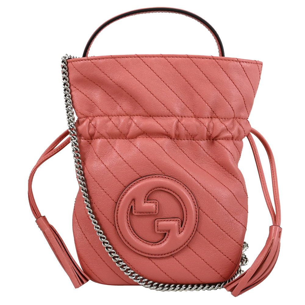 GUCCI 760313 Blondie Mini 質感車線鍊帶兩用水桶包.桃粉