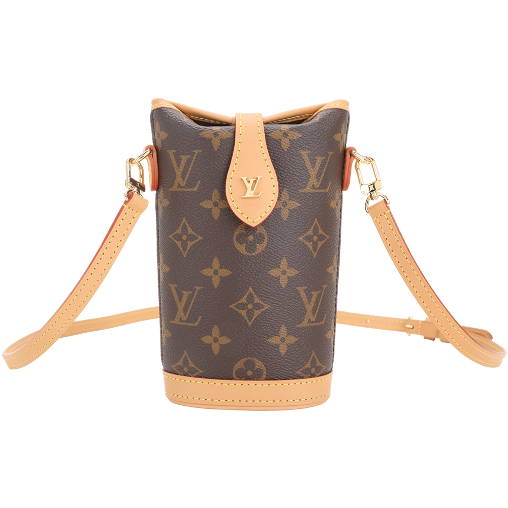 Louis Vuitton LV路易威登 Fold Me M80874 老花帆布拼牛皮斜背薯條包(咖啡色)