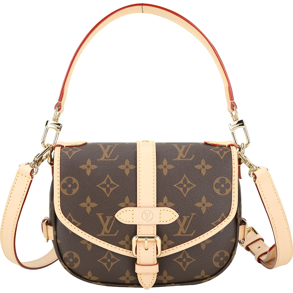 Louis Vuitton LV路易威登 M46740 Saumur BB 老花塗層帆布拼牛皮馬鞍包(咖啡色)