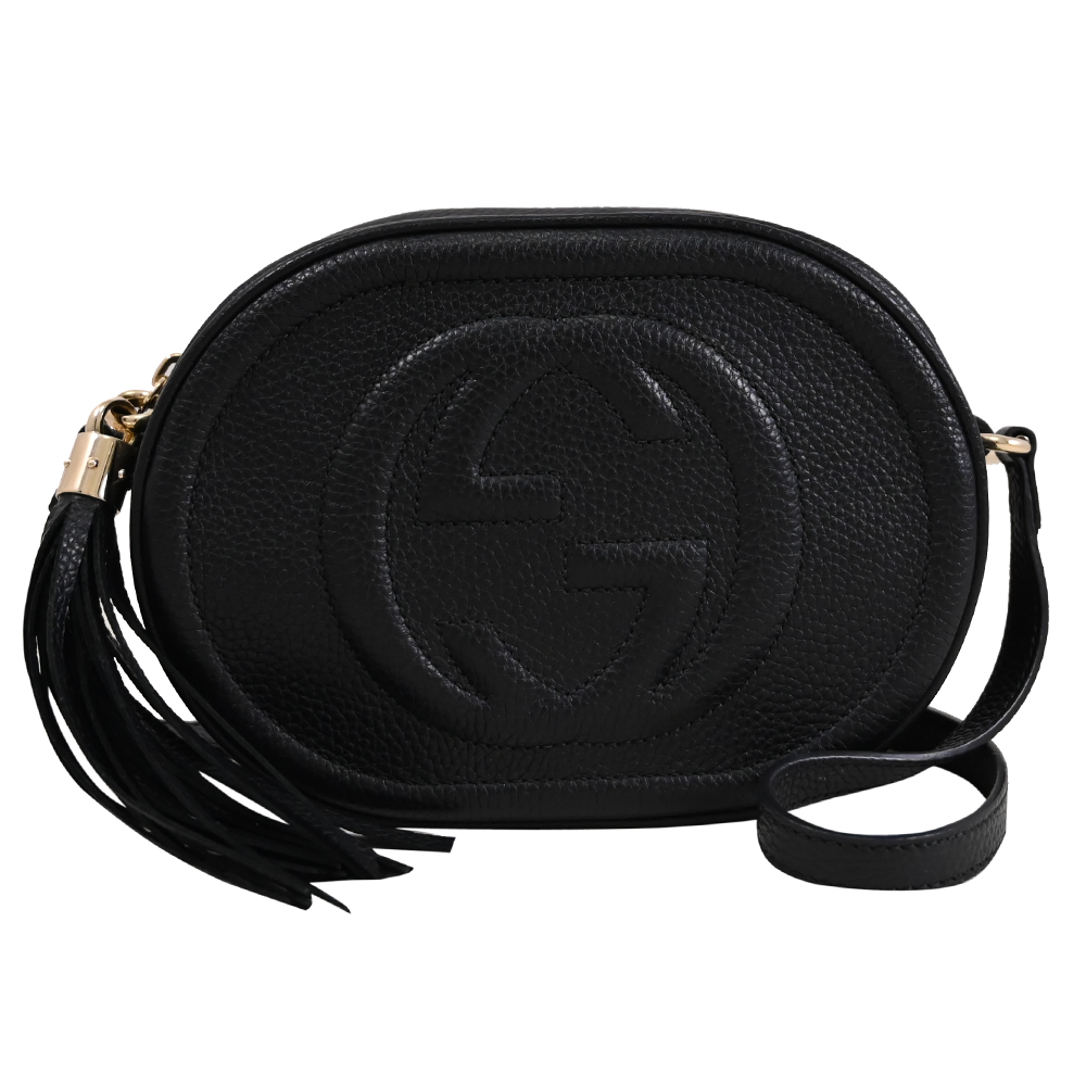 GUCCI 747779 SOHO 系列流蘇橢圓造型拉鍊斜揹包.黑