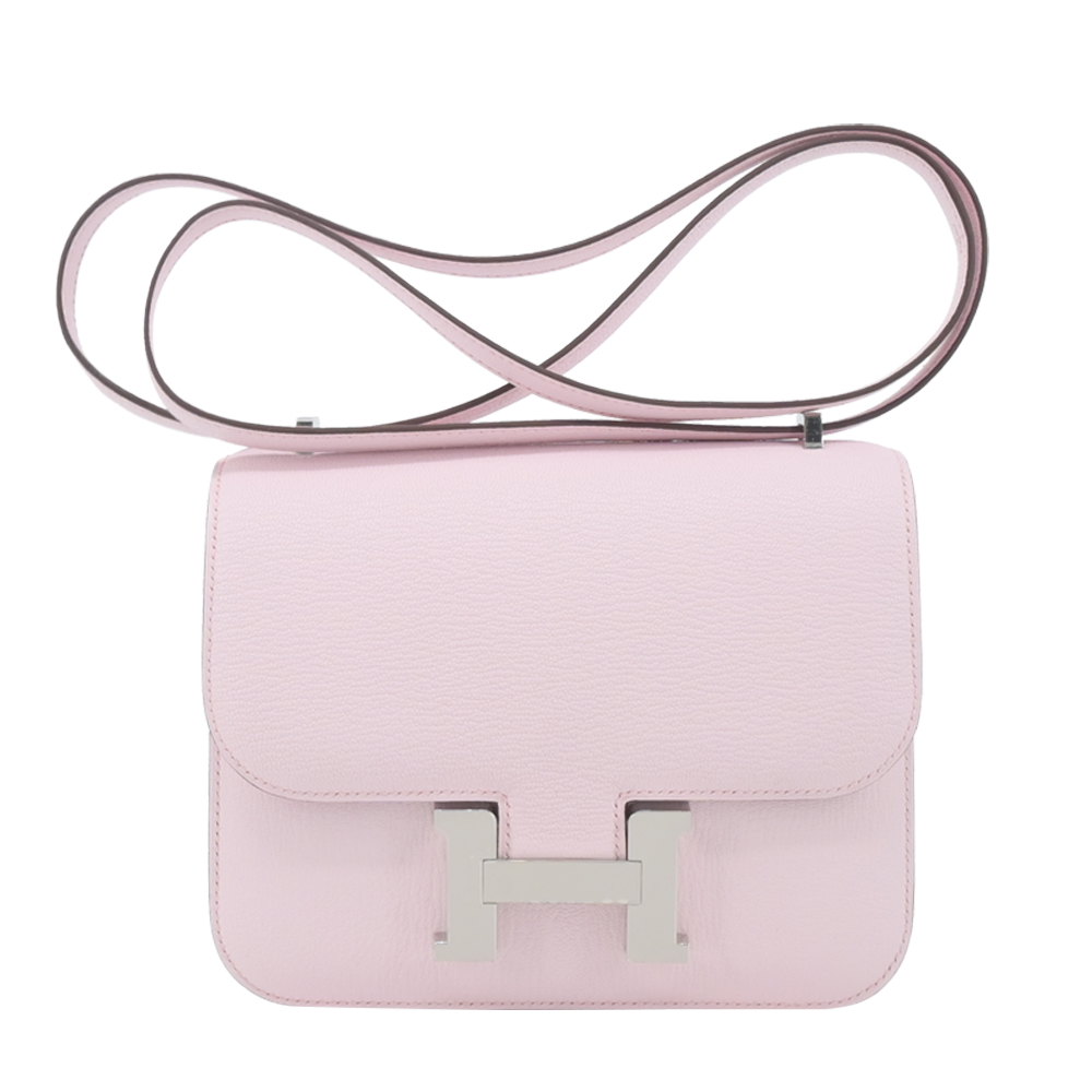 Hermes 愛馬仕 Mini Constance 18CM K刻 羊皮新款斜揹包(M7戀愛粉/銀釦/附鏡子)
