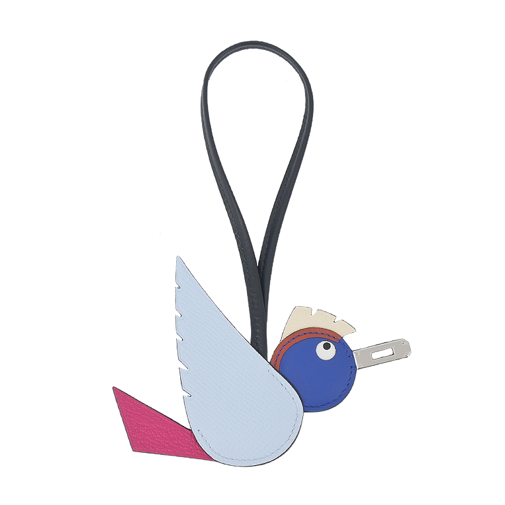 Hermes 愛馬仕 Birdy charm 牛皮鴕鳥皮羊皮拼接飛鳥吊飾(霧藍色/墨西哥粉/寶藍色/銅紅色/奶油白)