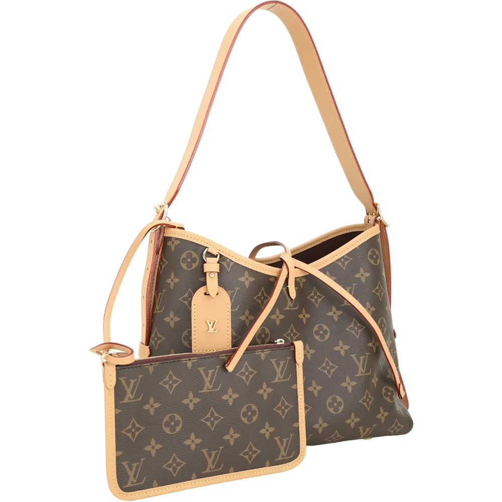 Louis Vuitton 路易威登 M46203 CarryAll PM 老花帆布肩背包(附萬用包/咖啡色)