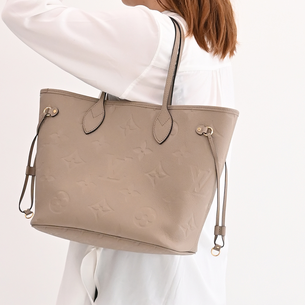 Louis Vuitton 路易威登 LV M45686 NEVERFULL MM 經典壓花子母束口購物包.斑鳩灰 現貨