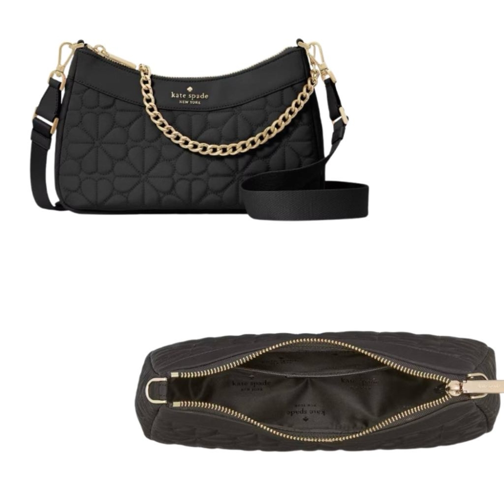 【KATE SPADE】新款 小香風 金標兩用包 肩背/斜揹包 -氣質黑
