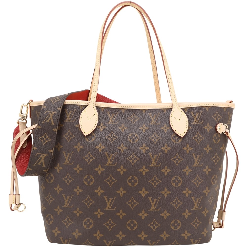 Louis Vuitton 路易威登 LV M12257 Neverfull Inside Out MM 條紋老花帆布牛皮雙面托特包(紅色)