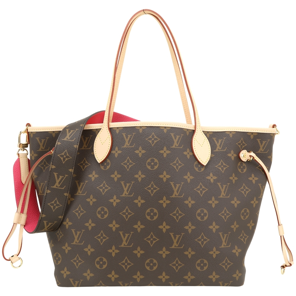 Louis Vuitton 路易威登 LV M12257 Neverfull Inside Out MM 條紋老花帆布牛皮雙面托特包(桃紅)