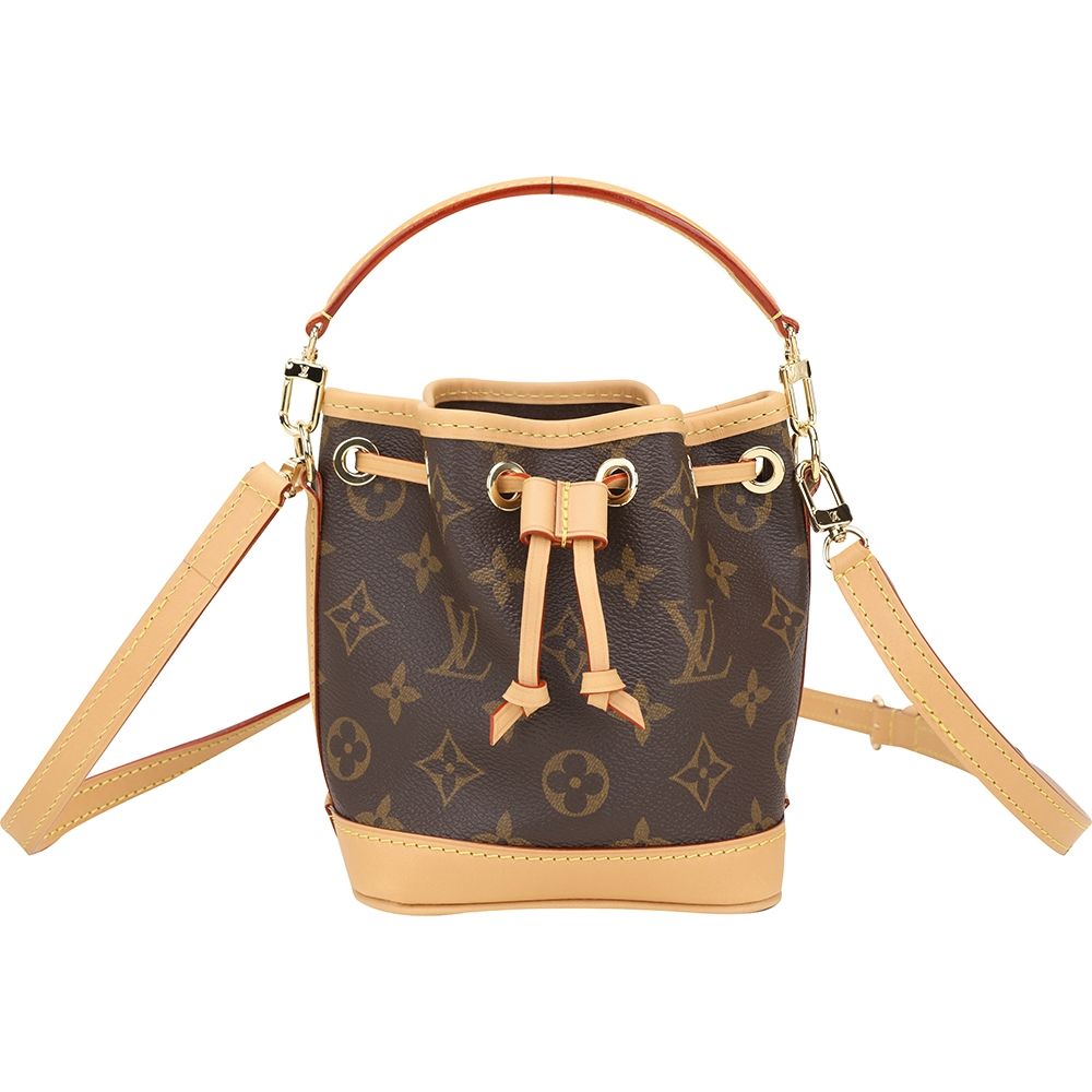 Louis Vuitton 路易威登 M81266 Nano Noe Monogram經典牛皮帆布迷你水桶包(米棕)
