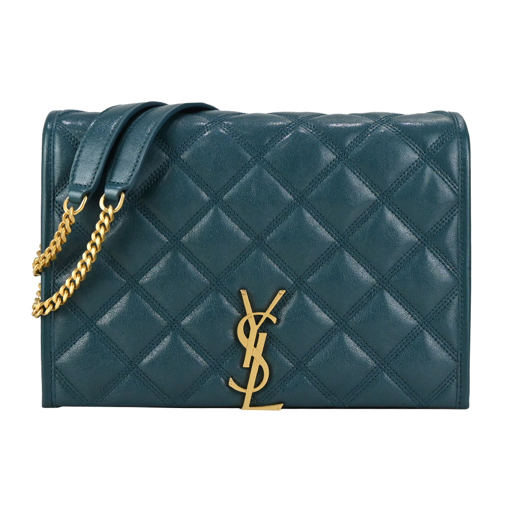YSL 聖羅蘭 SAINT LAURENT V字縫線魚子醬牛皮金屬LOGO流蘇相機包(金x黑)
