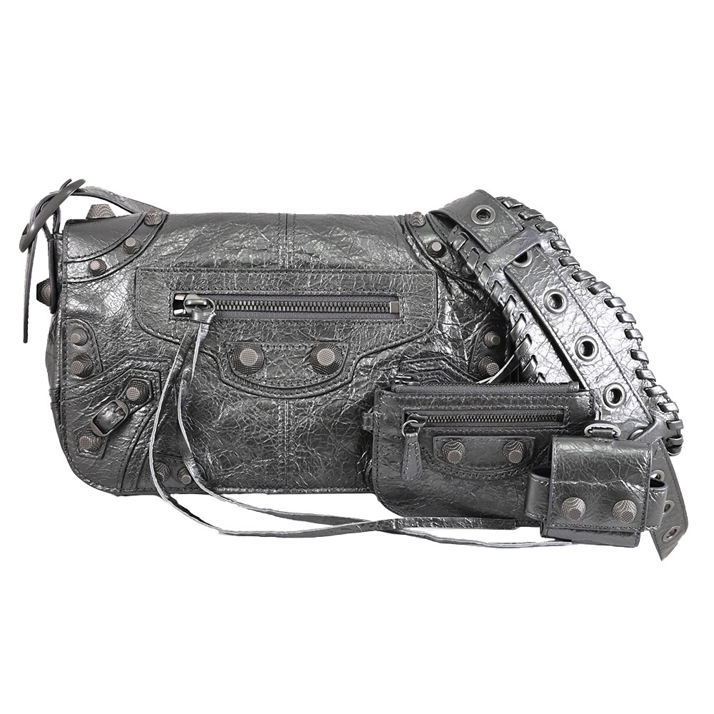 BALENCIAGA 巴黎世家 Le Cagole XS 小羊皮肩斜背包.銀灰-附耳機套+零錢包