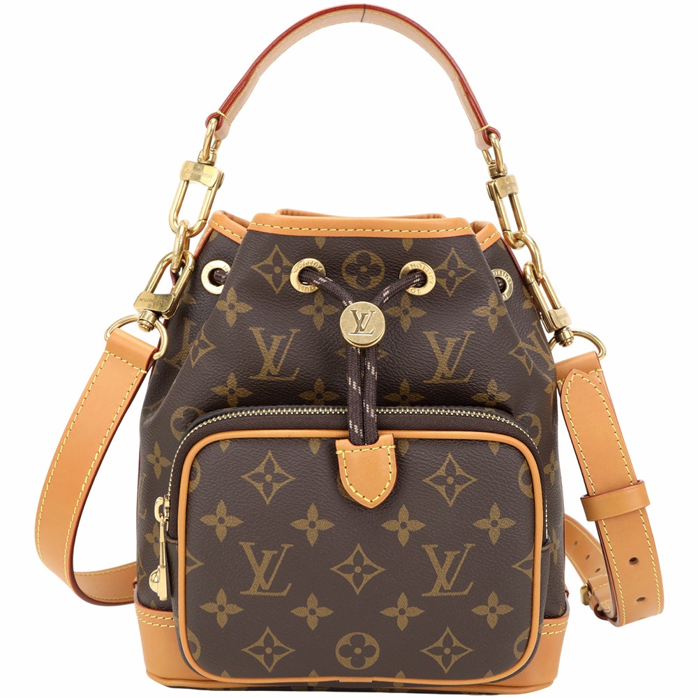 Louis Vuitton 路易威登 M14017 Noe Cargo 咖啡老花帆布拼牛皮束口手提肩背水桶包(米棕)