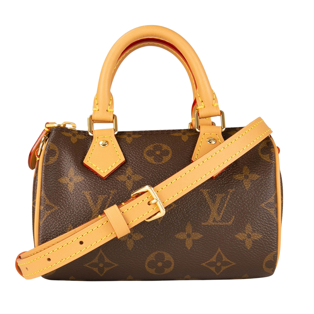 LV LOUIS VUITTON路易威登 M81085 經典 NANO SPEEDY Monogram 帆布印花手提/斜背小包
