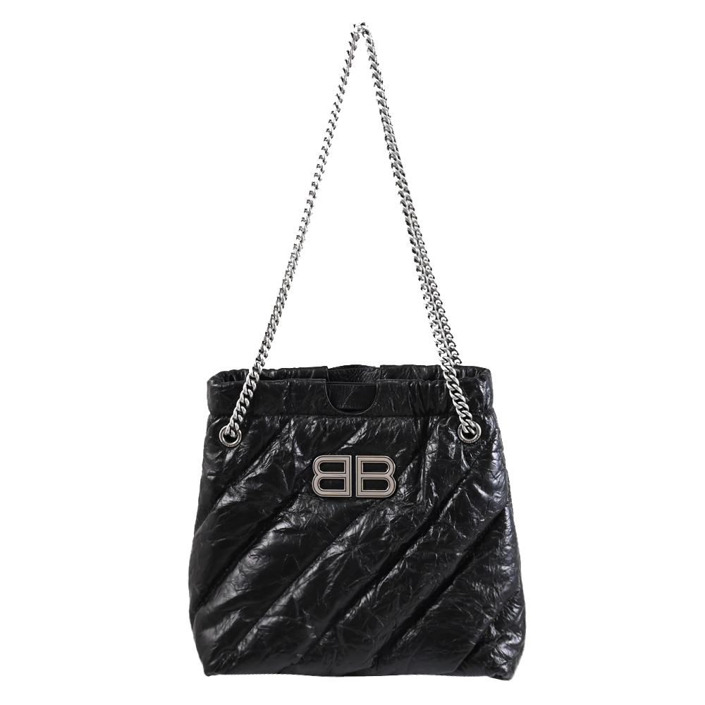 BALENCIAGA 巴黎世家 CRUSH TOTE 揉製牛皮托特鍊包.黑XS