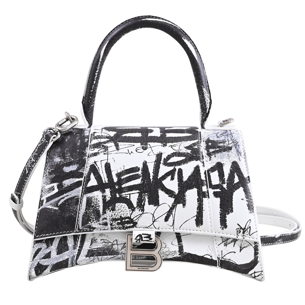 BALENCIAGA 巴黎世家 Hourglass 塗鴉印花兩用沙漏包.黑白