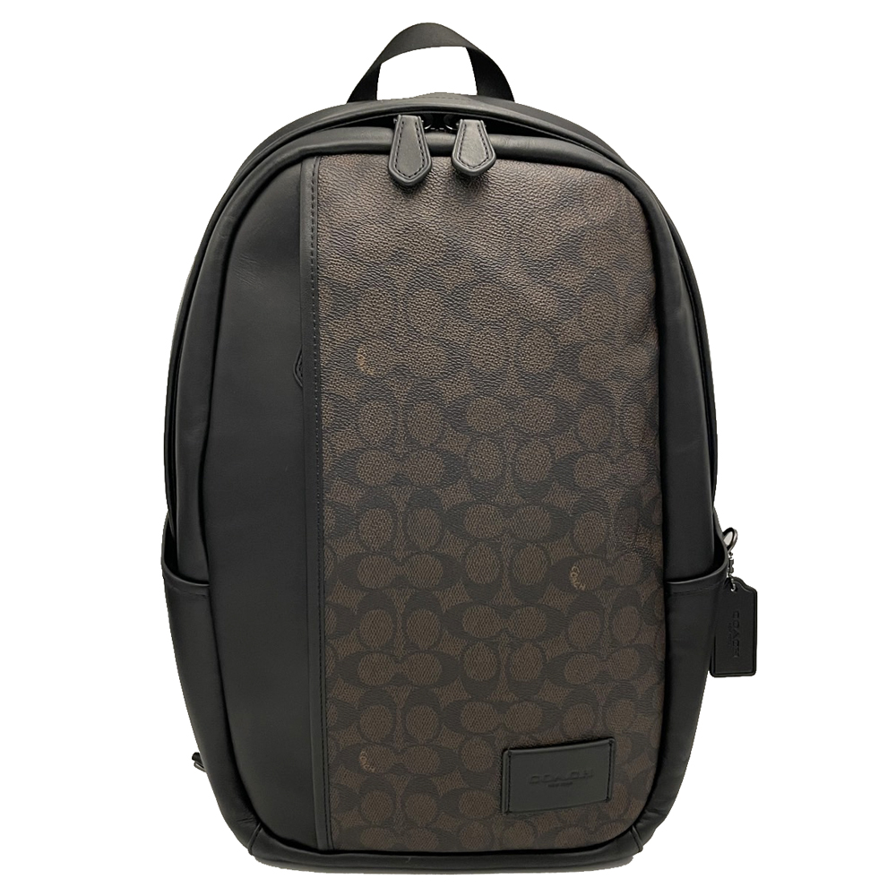 【COACH】C LOGO滑面牛皮男款中性後揹包(深咖/黑)