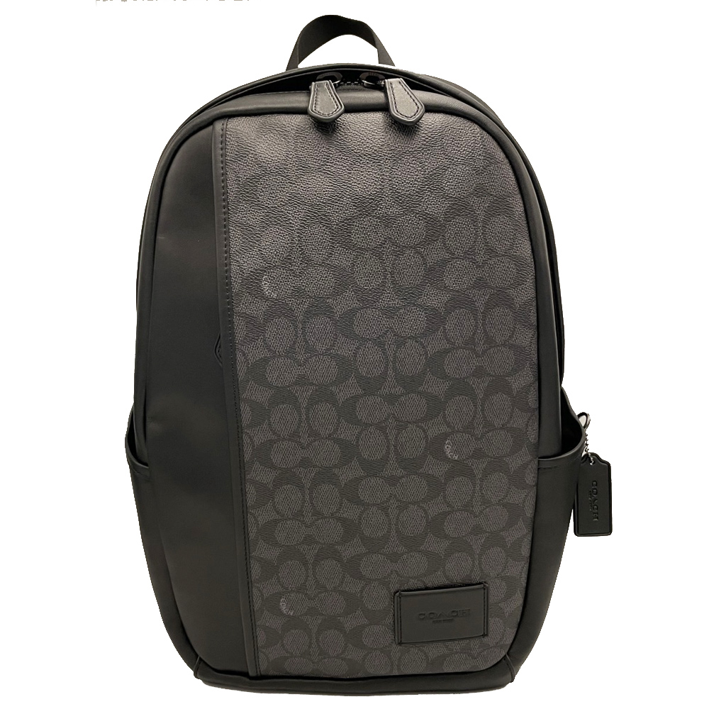 【COACH】C LOGO滑面牛皮男款中性後揹包(黑灰/黑)