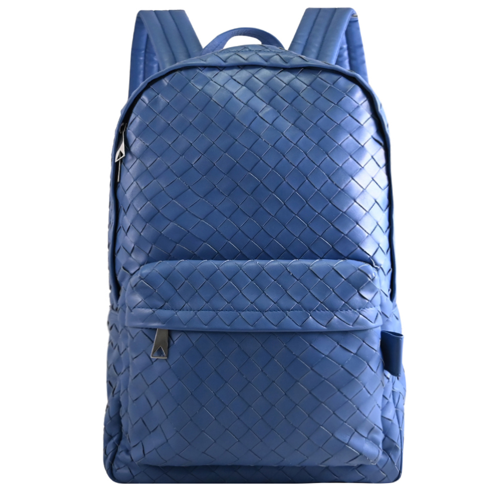 BOTTEGA VENETA 730732 經典編織雙拉鍊大容量後揹包.淺藍