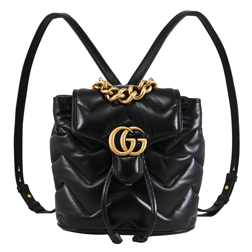 GUCCI 古馳 GG Marmont 山形絎縫皮革迷你後背包.黑