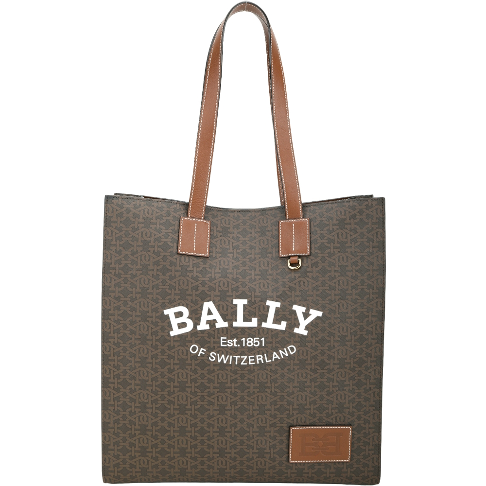 BALLY CRYSTALIA 字母帆布拼接牛皮手提/肩背托特包(咖啡色)