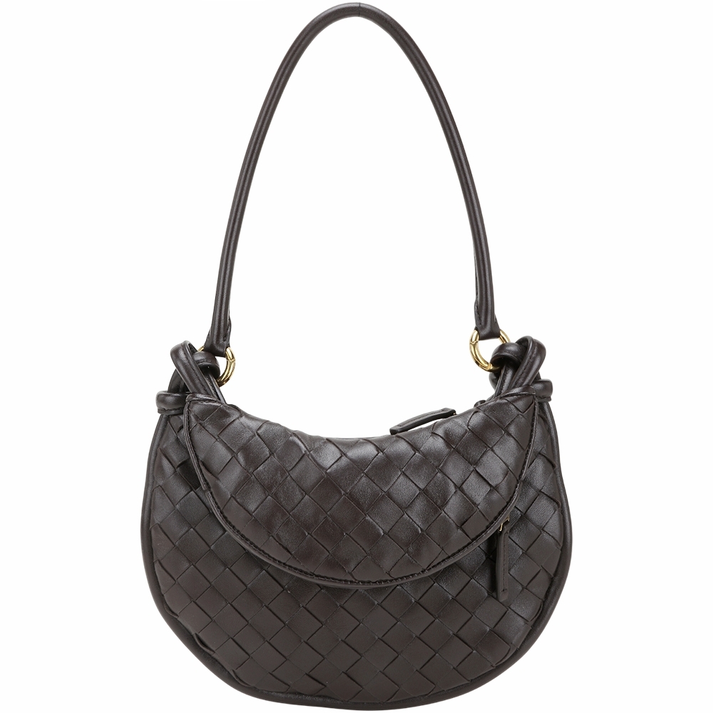 BOTTEGA VENETA 寶緹嘉 Gemelli 編織羊皮雙子半月包(小/深咖啡)