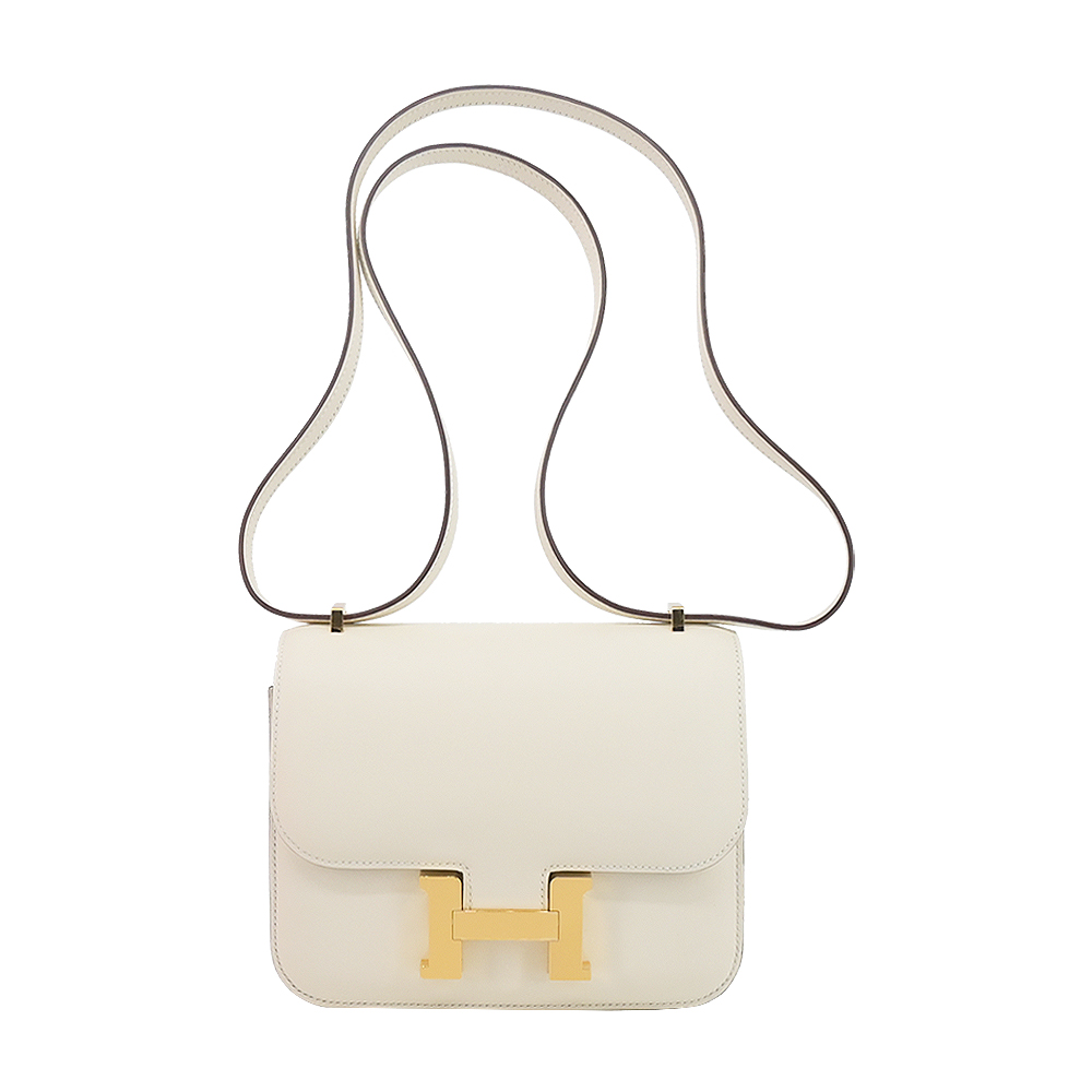 Hermes 愛馬仕 Mini Constance 18cm Swift 小牛皮斜揹包(I2奶油白/金釦)