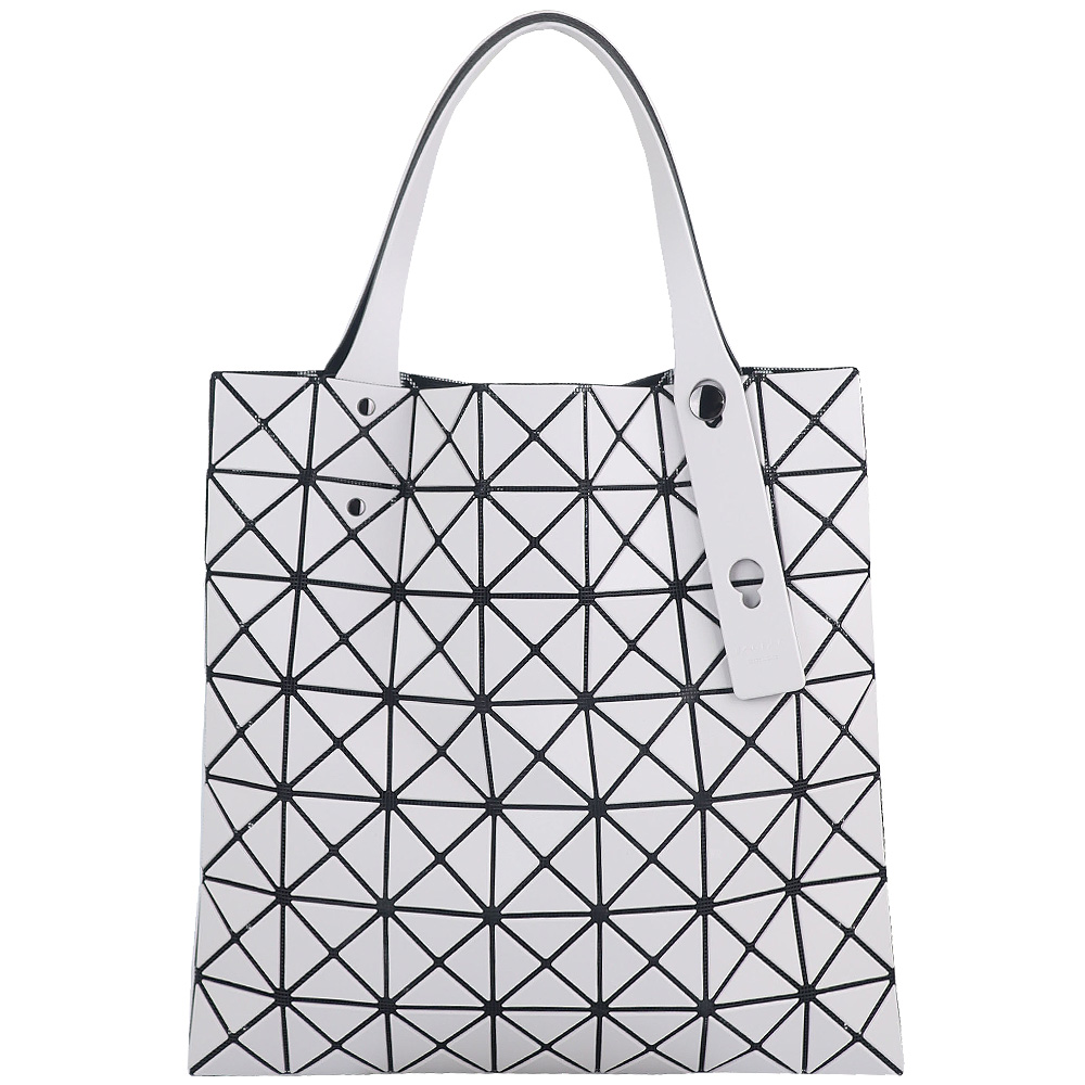 ISSEY MIYAKE 三宅一生 BAOBAO 白灰皮紋方格7x7側肩/手提包
