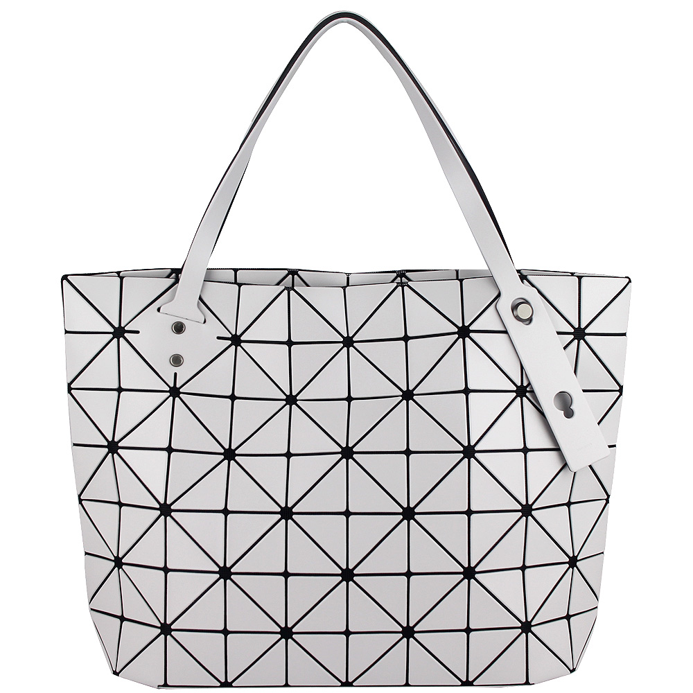 ISSEY MIYAKE 三宅一生B AOBAO 白灰皮紋方格7x10拉鍊托特包