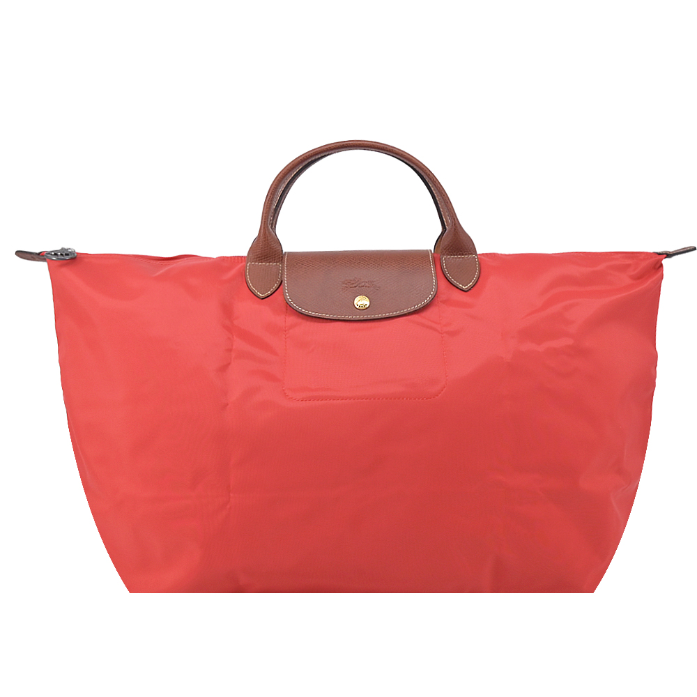LONGCHAMP LE PLIAGE系列短把再生尼龍摺疊水餃旅行袋(大/番茄紅)