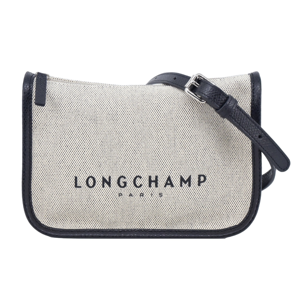 LONGCHAMP ESSENTIAL系列帆布LOGO字母斜揹包(小/亞麻)