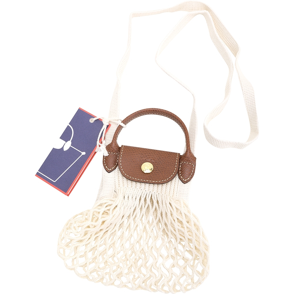 LONGCHAMP Le pliage Filet 迷你 棉線編織手提/肩背漁網包(亞麻色)