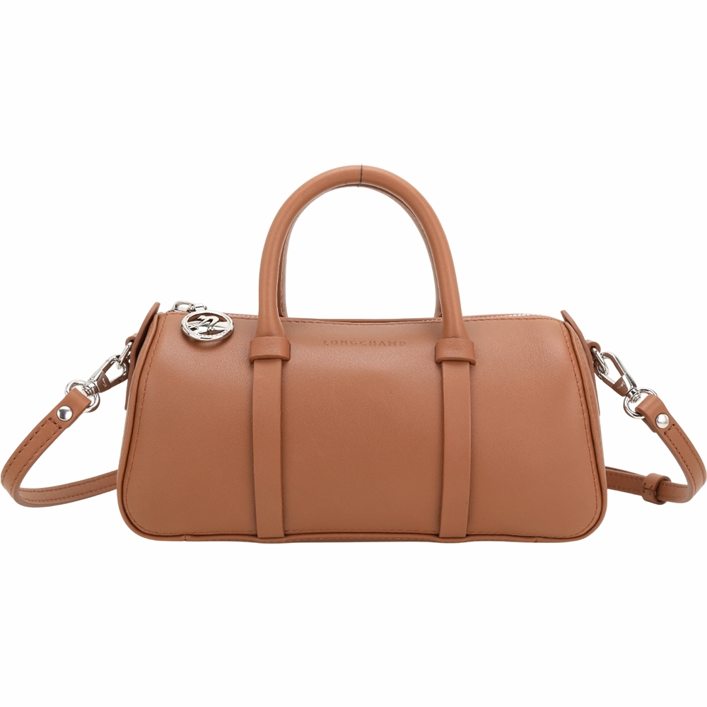 LONGCHAMP Daylong S 滑面牛皮手提 斜背保齡球包(白蘭地棕)