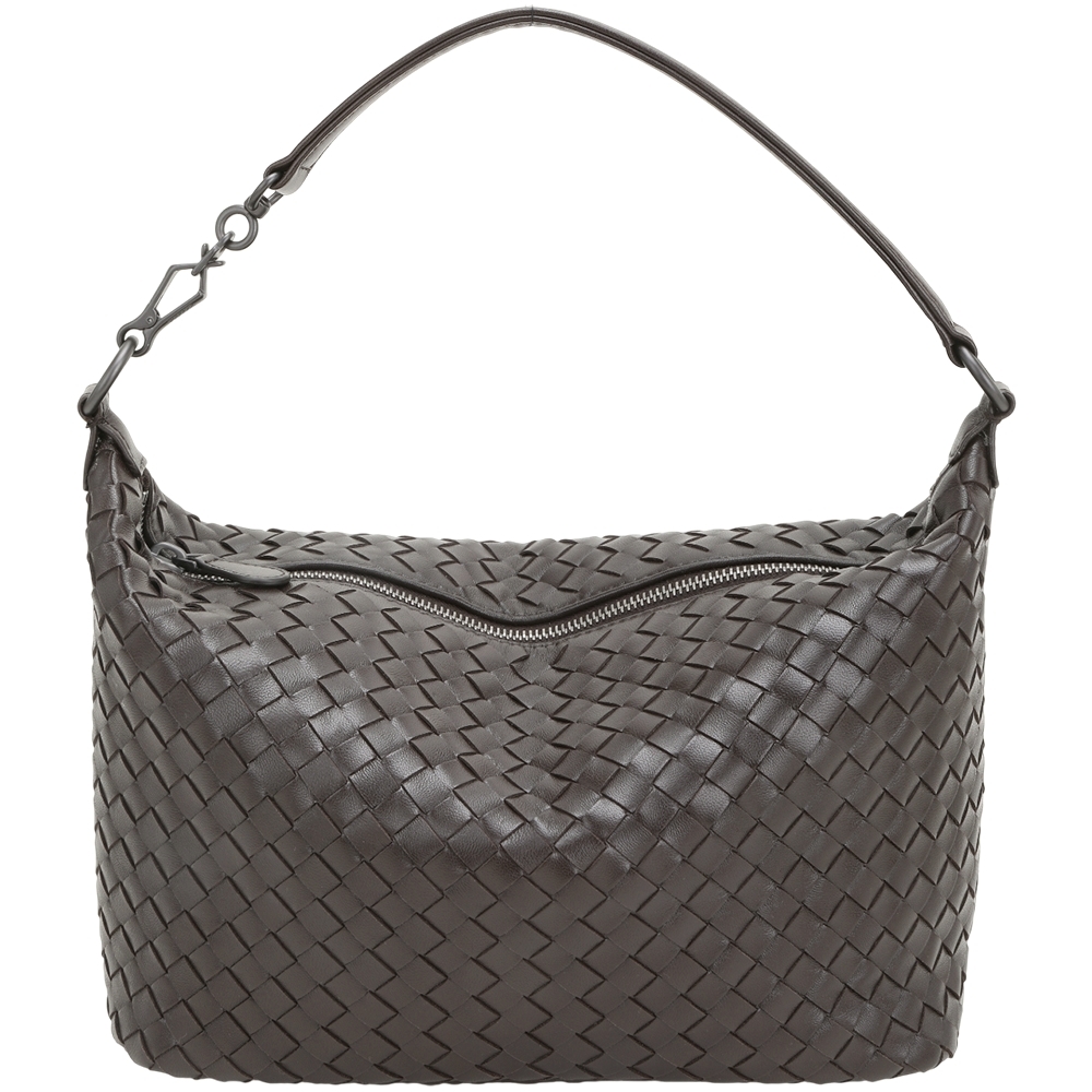 BOTTEGA VENETA 寶緹嘉 Intrecciato 小羊皮撞色內裡手工編織肩揹包(咖啡色)