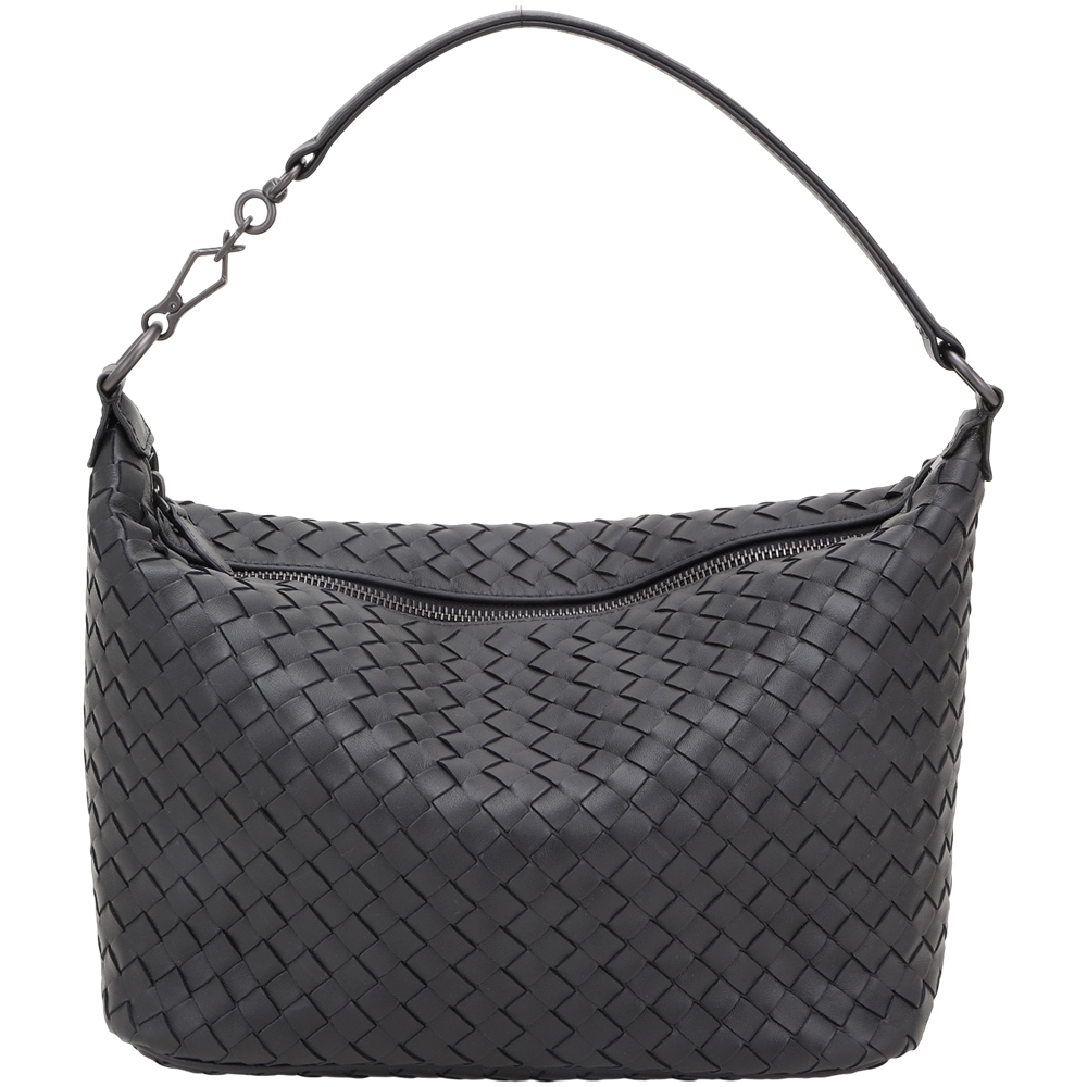 BOTTEGA VENETA 寶緹嘉 Intrecciato 小羊皮撞色內裡手工編織肩揹包(黑色)