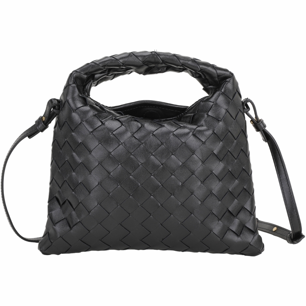 BOTTEGA VENETA 寶緹嘉 BV Mini Hop 小牛皮編織手提/肩揹包(黑色)